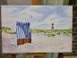 Preview: Beach chair Lighthouse Sylt List Beach - watercolor art prints on canvas - stretcher frame 30 x 20 cm