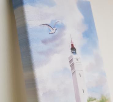 Blavand Blåvand Lighthouse Denmark - watercolor art prints on canvas - stretcher frame 30 x 20 cm
