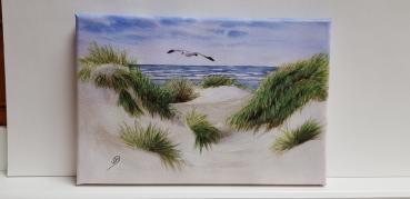 Strand Düne Nordsee Dänemark - Aquarell Kunstdrucke auf Leinwand - Keilrahmen 30 x 20 cm