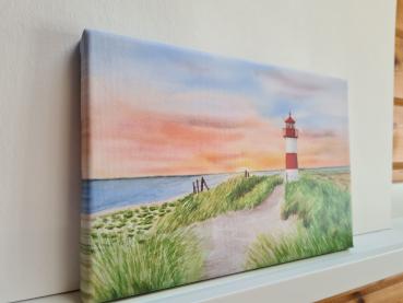Strandkorb Nordsee Sylt - Aquarell Kunstdrucke auf Leinwand - Keilrahmen 30 x 20 cm