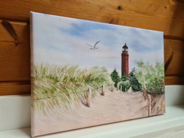 Lighthouse Darßer Ort Baltic Sea - watercolor art prints on canvas - stretcher frame 30 x 20 cm