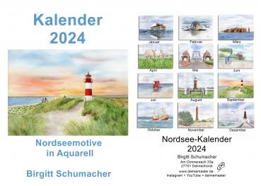 Kalender Nordsee Aquarell 2024 Sylt Cuxhaven Helgoland Föhr Büsum Wilhelmshaven...