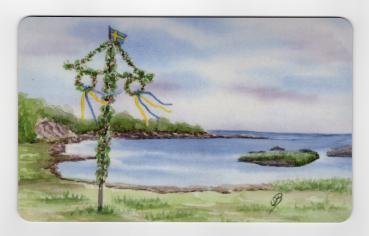 Brettchen Frühstücksbrettchen - Schweden - Mitsommer - Sonnenwendebaum am See