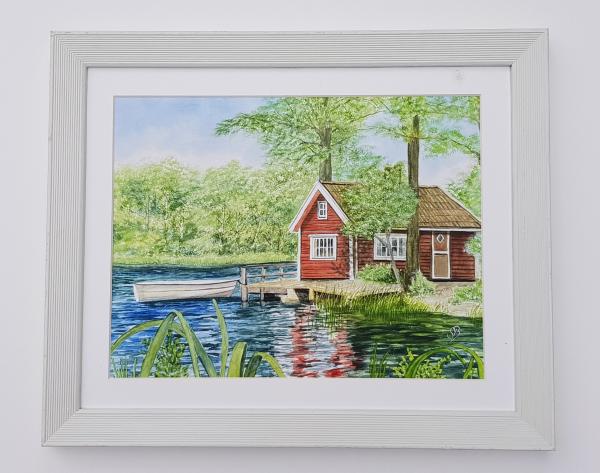 Aquarell DIN A5 Bild Aquarelldruck  Dänemark Leuchtturm Lyngvig Fyr in den Dünen