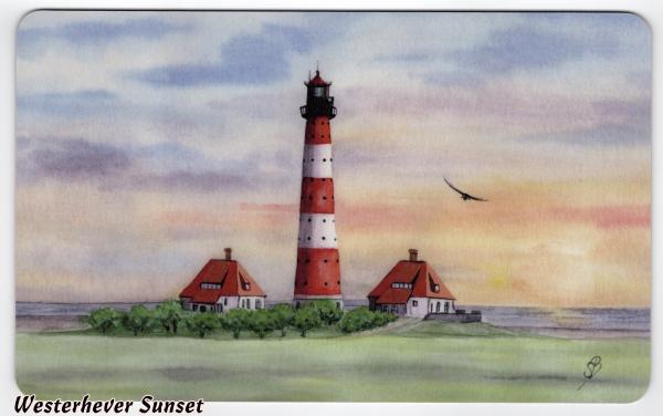 Brettchen Frühstücksbrettchen - Leuchtturm Westerhever Jever  mit Sonnenuntergang