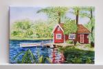Schweden Haus am See - Aquarell Kunstdrucke auf Leinwand - Keilrahmen 30 x 20 cm